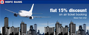 HDFC Bank Offer - Flat 15% off on your air ticket