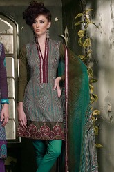 Green Art Style Cotton Unstitched Salwar Kameez
