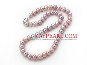 A Grade Nearly Round Natural Violet Freshwater Pearl Knotted Necklace 