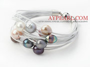 Multi Color Freshwater Pearl White Leather Bracelet Is Sold at $10.61