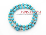 Blue Turquoise and Golden Color Beads Stretch Bangle Bracelet with Blu