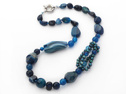 Blue Agate and Black Pearl Necklace Is Sold at US$ 9.49