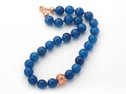 Blue Agate Necklace with Golden Rose Color Metal Ball Is US$10.48