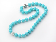 Lake Blue Color Round Seashell Beaded Knotted Necklace is US$7.19
