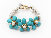 White Freshwater Pearl and Turquoise Flower Bracelet is US$6.07