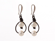 White Freshwater Pearl and Brown Leather Earrings are US$2.24