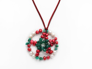 Christmas Design Pearl and Green Agate and Turquoise Pendant Necklace 