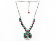 Red Coral and Clear Crystal and Turquoise Necklace is US$3.69