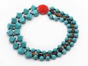 Turquoise and Tiger Eye and White Pearl Necklace is US$20.69