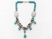 Turquoise and Pearl and Red Coral Necklace is US$15.49