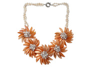 Pearl and Crystal and Orange Yellow Shell Flower Necklace Is US$24.35