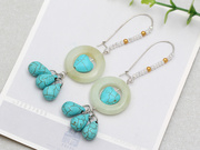 Donut Shape Serpentine Jade and Turquoise and Crystal Earrings are US$