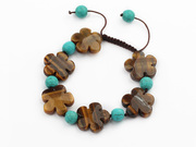 Flower Shape Tiger Eye and Round Turquoise Bracelet Is US$6.21