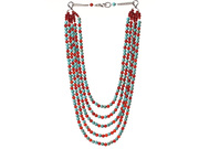 Five Strands Round Carnelian Blue Turquoise Beaded Necklace,  fashion