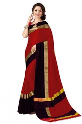 New Look Poly Cotton Red and Black Color Saree - Kalavat