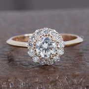 Round Diamond Floral Halo Engagement Ring